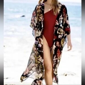Walter Baker Tulum Caftan Swim Cover Casual floral Tropical print black white OS